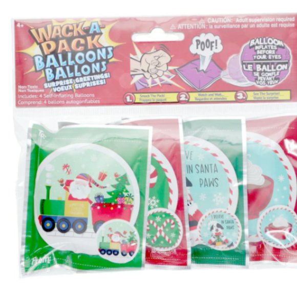 3 Pks Christmas Wack-A-Pack Self Inflating Mini Foil Balloon 4 per Pk 12 Total) - Picture 2 of 6